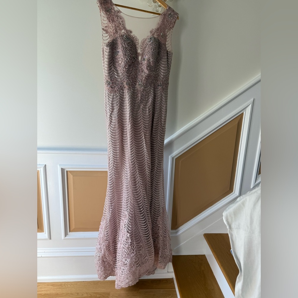 Elegant Pink Lace Evening Gown